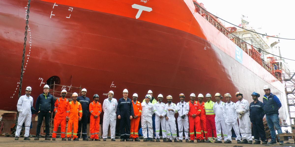 BW Epic Kosan Crew in front of BW Epic Kosan's LPG Carrier